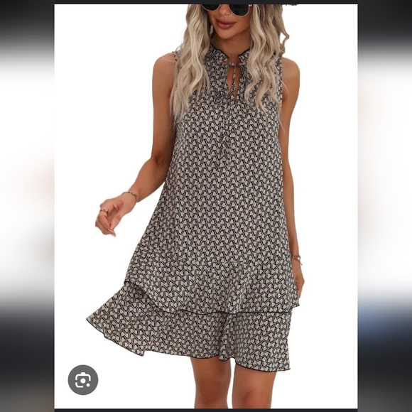 JC Mode Print Tie-Up Neck A-Line Dress - Picture 3 of 12